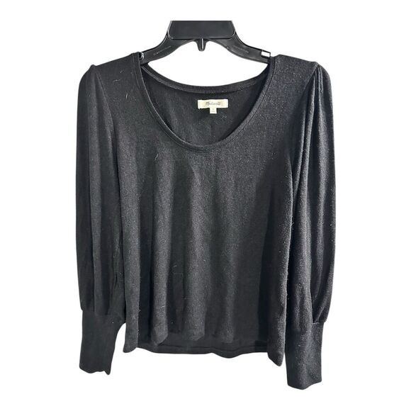 Madewell Tops - Madewell Sweater Scoop Neck Long Sleeve, Balloon Sleeve Black Pullover Size M
